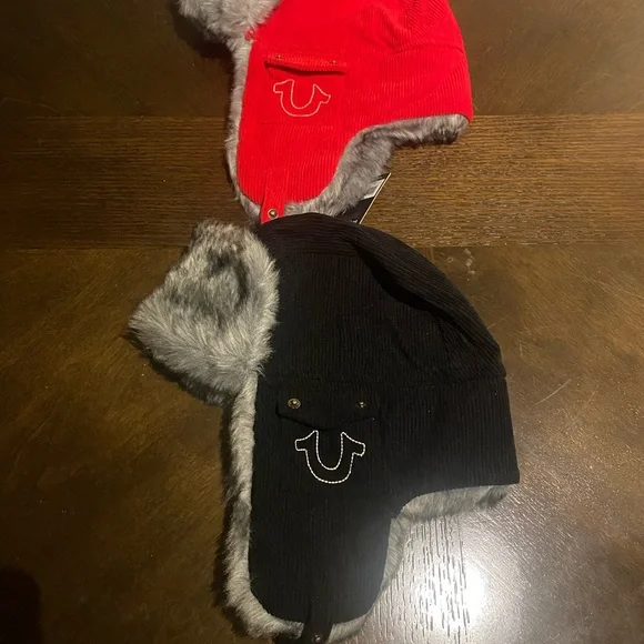 Black Trapper Hats with Faux Fur Trim - Picture 3 of 5